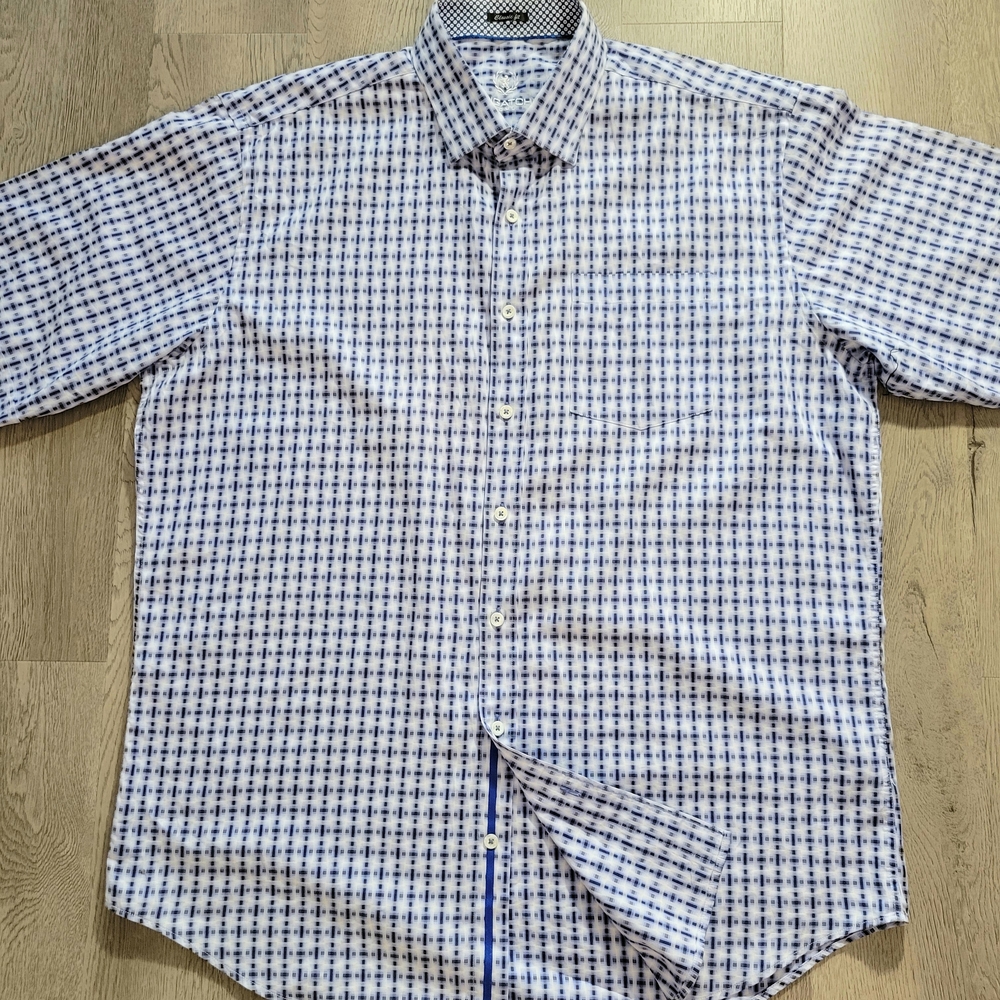 Bugatchi Uomo White And Blue Patterned Button Dow… - image 1